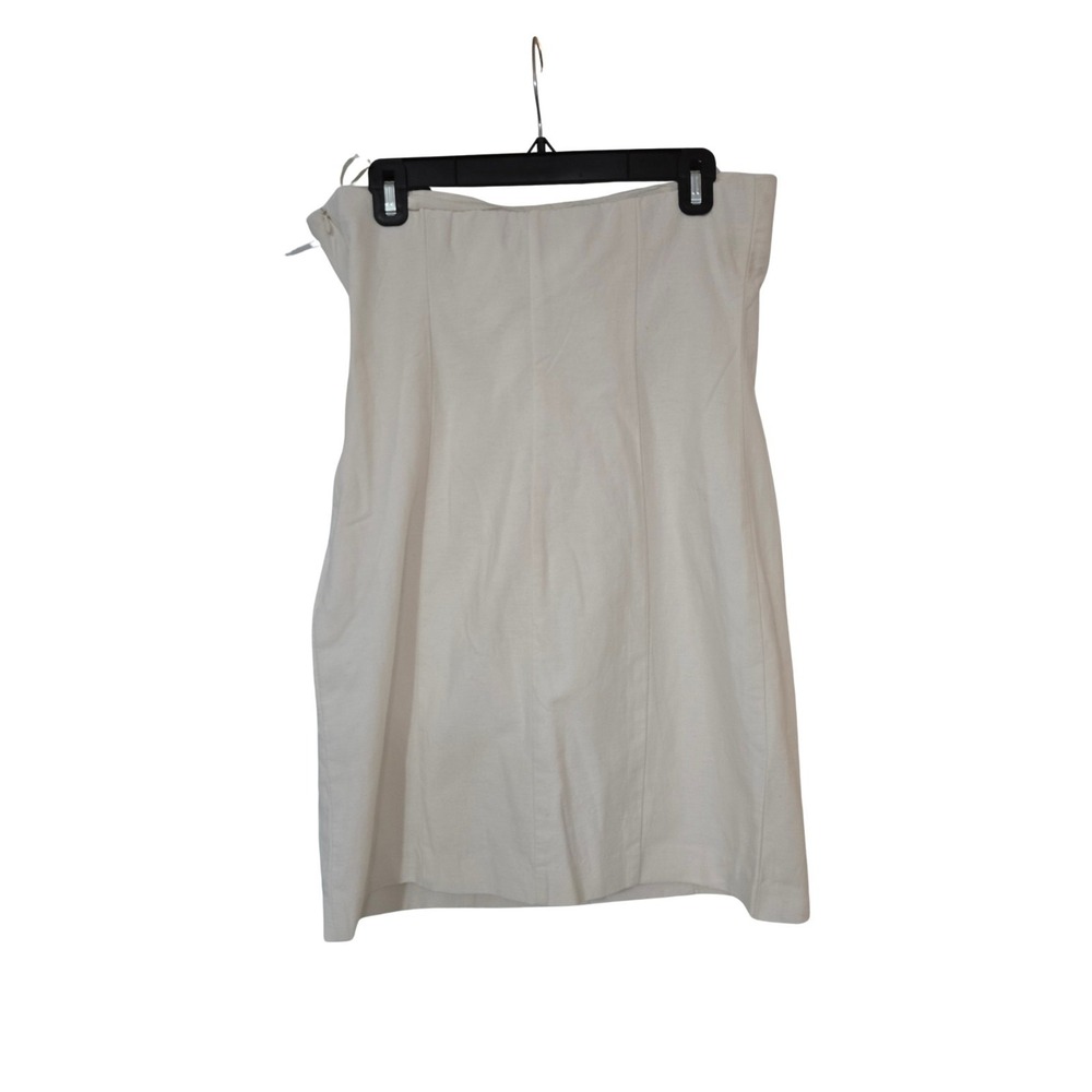 Zara Strapless Linen Blend Mini Dress With Flower Cream Size L EUC - Picture 3 of 9